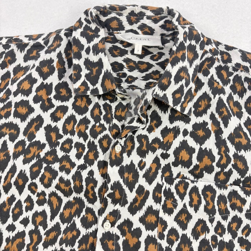 The Great Button Down Shirt Womens 2 XL 46" Chest Leopard Print Cotton Pocket